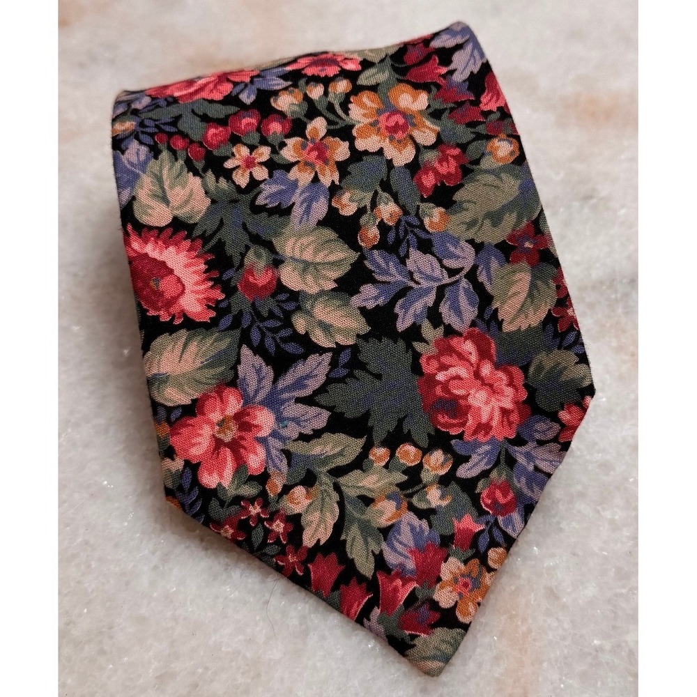 Brooks Brothers Mens Floral Cotton Necktie Made in USA Multicolor Botanical Tie